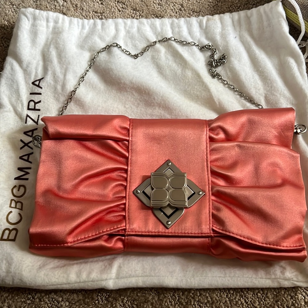 BCBG MAXAZRIA Coral Silk Clutch Bag
